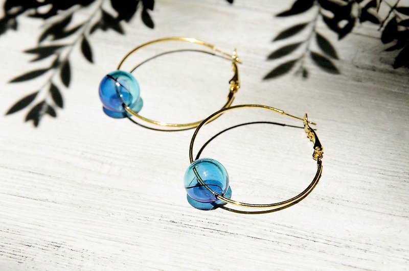 Glass Earrings & Clip-ons Blue - / Simple sense / retro golden hue circular Bronze ear earring ear hook earhook - marine water droplets Gradient