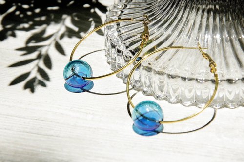 / Simple sense / retro golden hue circular Bronze ear earring ear hook earhook - marine water droplets Gradient
