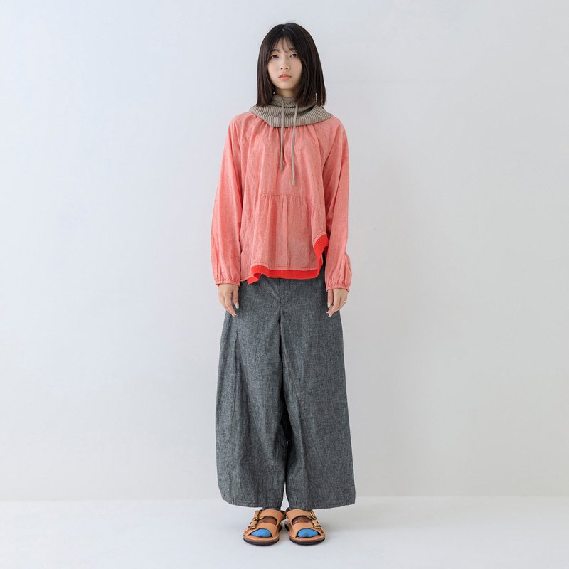 輕寧斜剪裁牛仔寬褲 - 女長褲 - 棉．麻 灰色