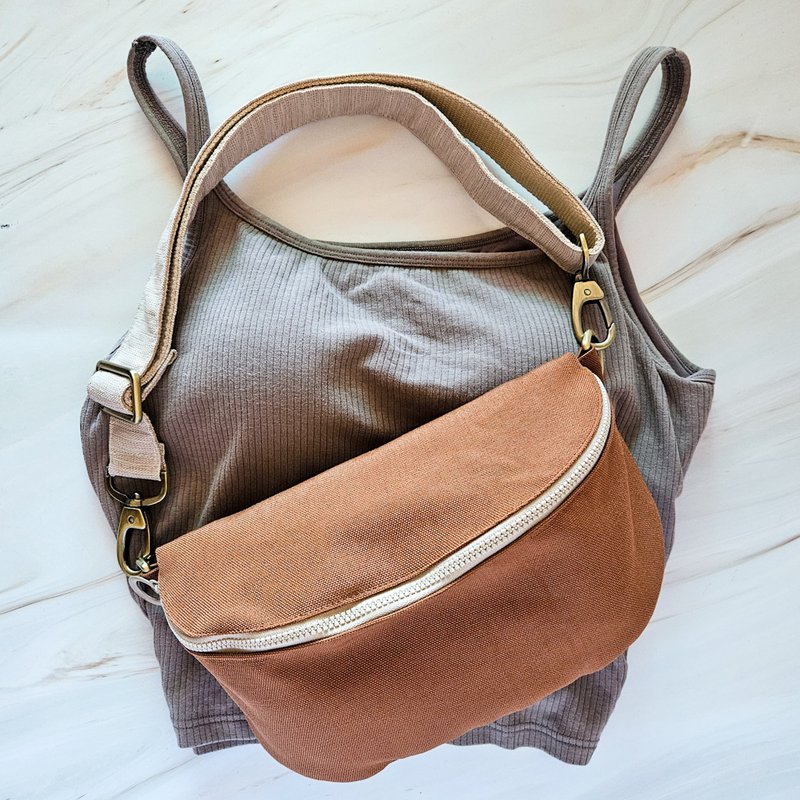 m'pack waist bag - caramel with pink camel straps - Messenger Bags & Sling Bags - Eco-Friendly Materials Brown