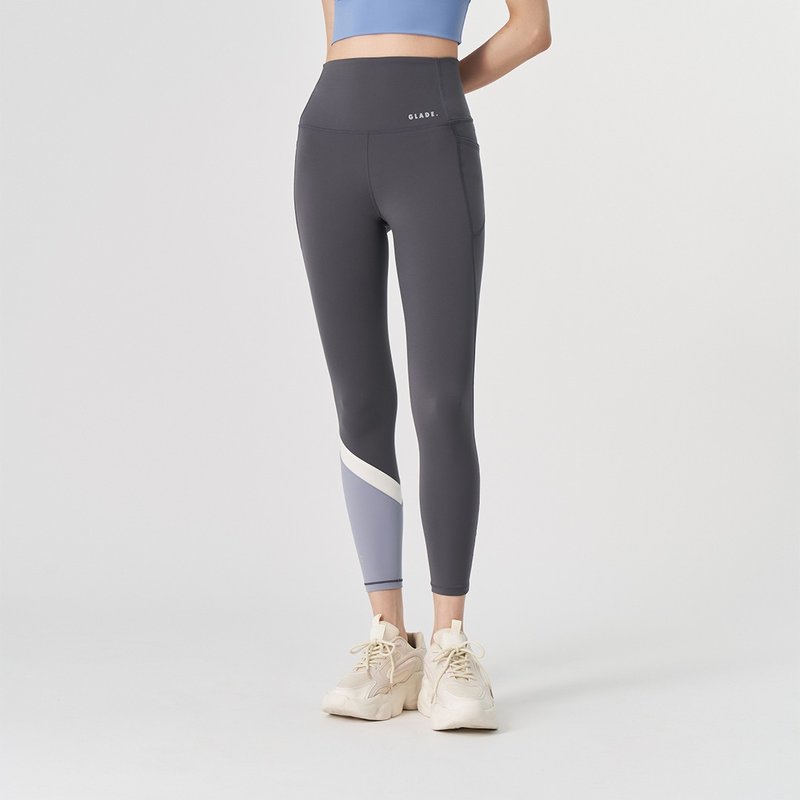 【GLADE.】Impress pocket high waist nine-point tight yoga pants for women (mint scent) - Women's Sportswear Bottoms - Nylon Blue