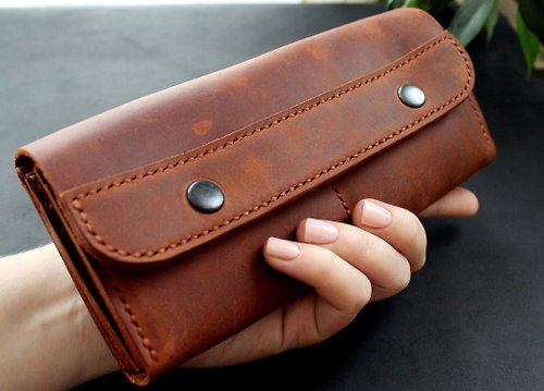 womens wallet, leather Long travel clutch organizer - Shop Anger