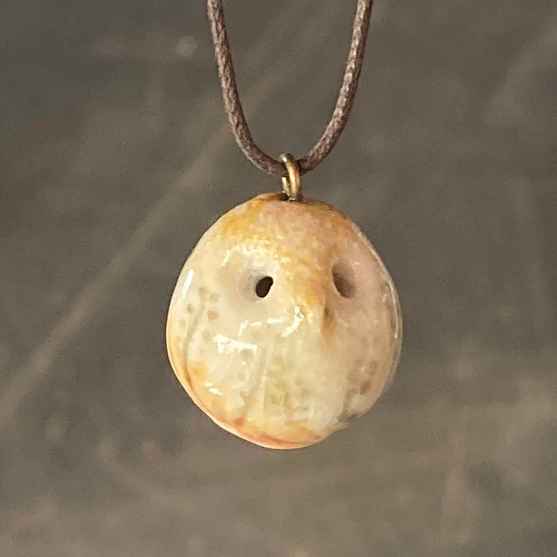 Wood Fired Pottery Essential Oil Necklace Lavender Owl - Necklaces - Pottery Khaki