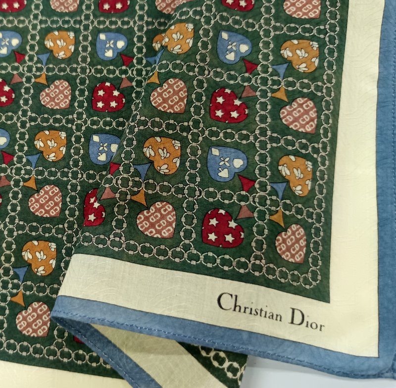 Christian Dior Vintage Handkerchief Colorful Hearts 19 x 19 inches - 手帕 - 棉．麻 綠色