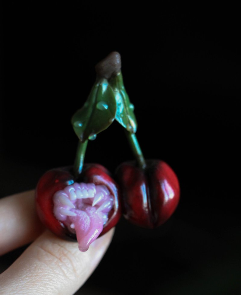 Cherry brooch, Alternative jewelry - 胸針 - 黏土 多色