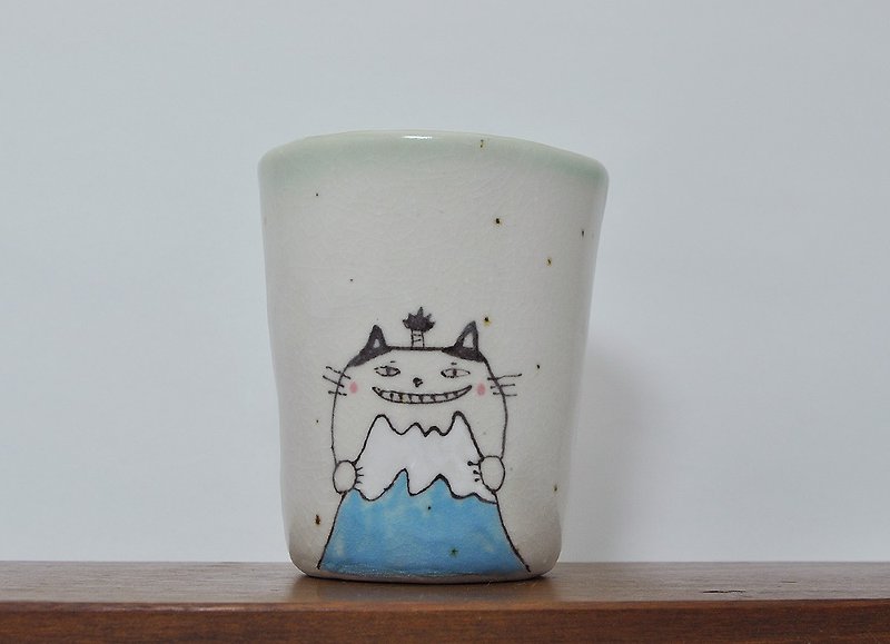 富士山とサムライ猫のタンブラー - マグカップ - 陶器 ホワイト