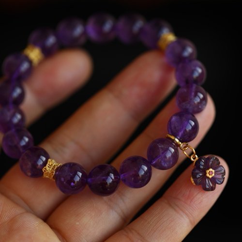 Angel's tears 天使之淚 Jewelry Design 10mm天然原礦紫水晶 紫水晶小花吊墜 設計單圈手串手持mf
