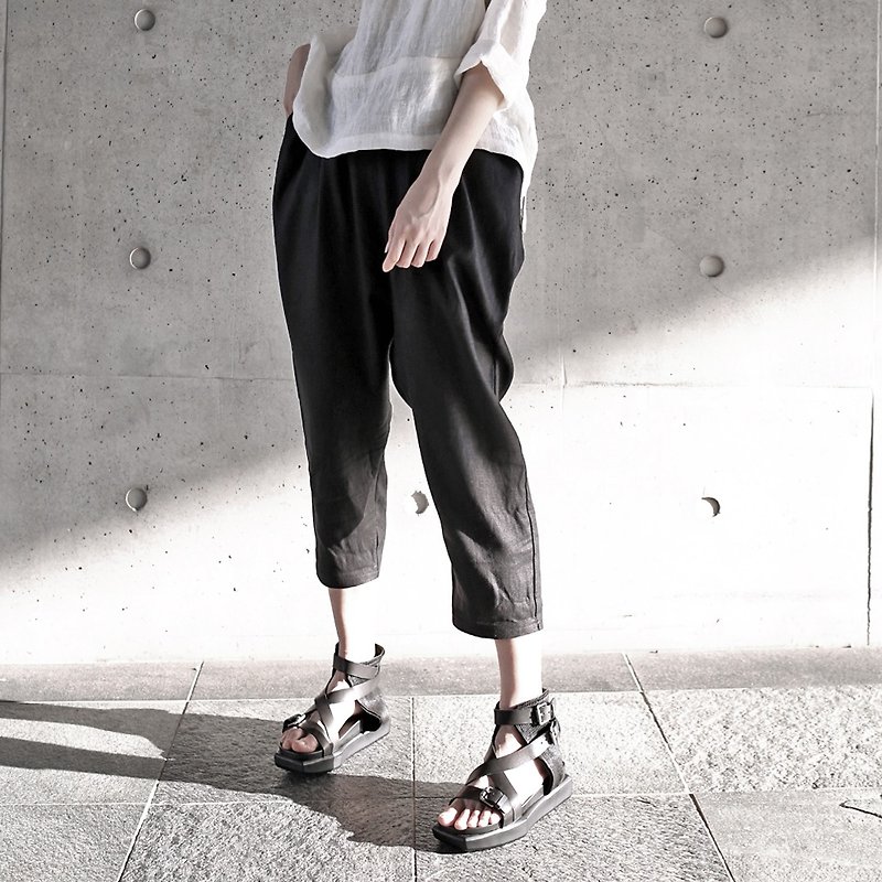 【Made-to-order】Harem Pants - กางเกงขายาว - ผ้าฝ้าย/ผ้าลินิน สีดำ