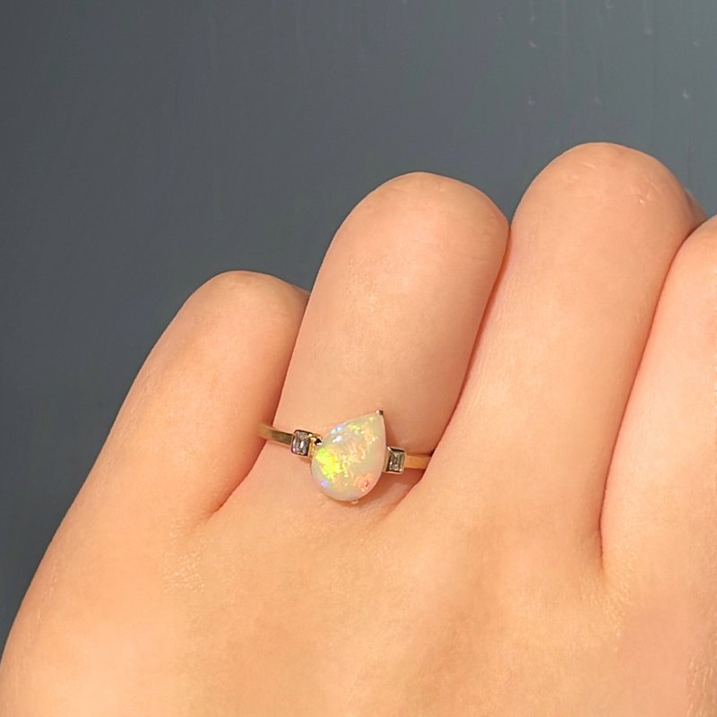 Beyond Tourmaline -  天然澳洲蛋白石(1.08ct) 18k黃金鑽戒 - 戒指 - 貴金屬 
