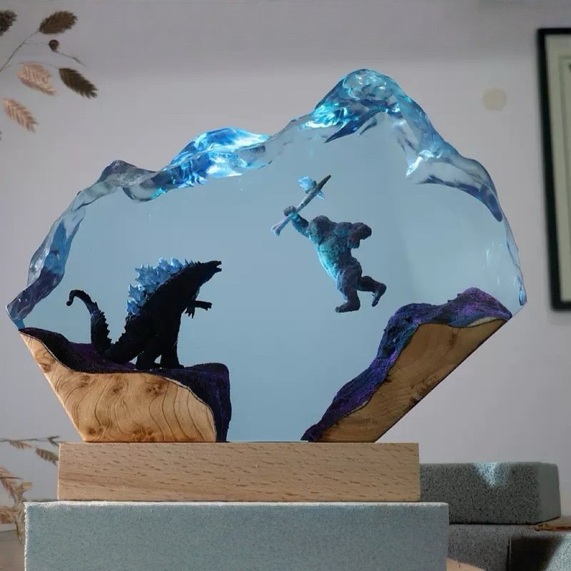 【可客製】王者之戰哥斯拉金剛較量/創意炫酷小夜燈 - 燈具/燈飾 - 樹脂 藍色