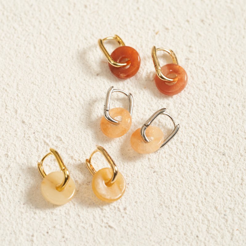 Donut earrings (Orange / Yellow) - Genuine Jade Earrings to Inspire Creativity - 耳環/耳夾/耳骨夾 - 玉石 