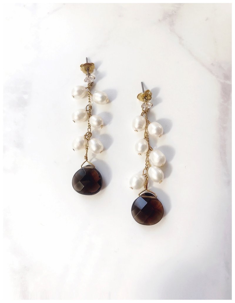 + Citrine Stone ‧ ‧ ‧ Pearl Dangle Earrings + - Earrings & Clip-ons - Gemstone Black