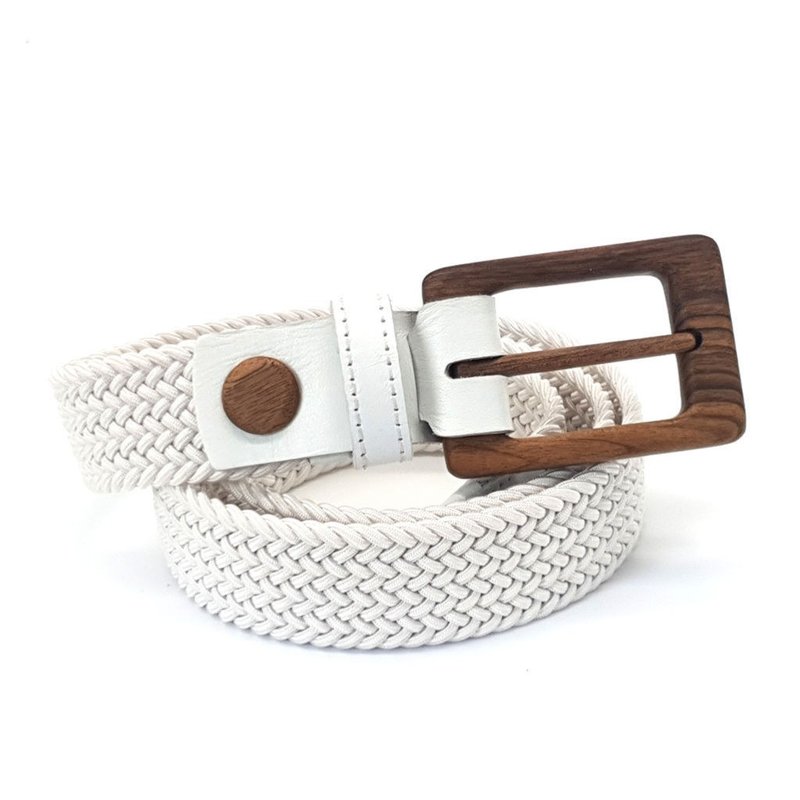 Wood Belt Yellowstone Brave 317 - Walnut Wood White Braided Cotton Belt - 腰帶/皮帶 - 木頭 白色