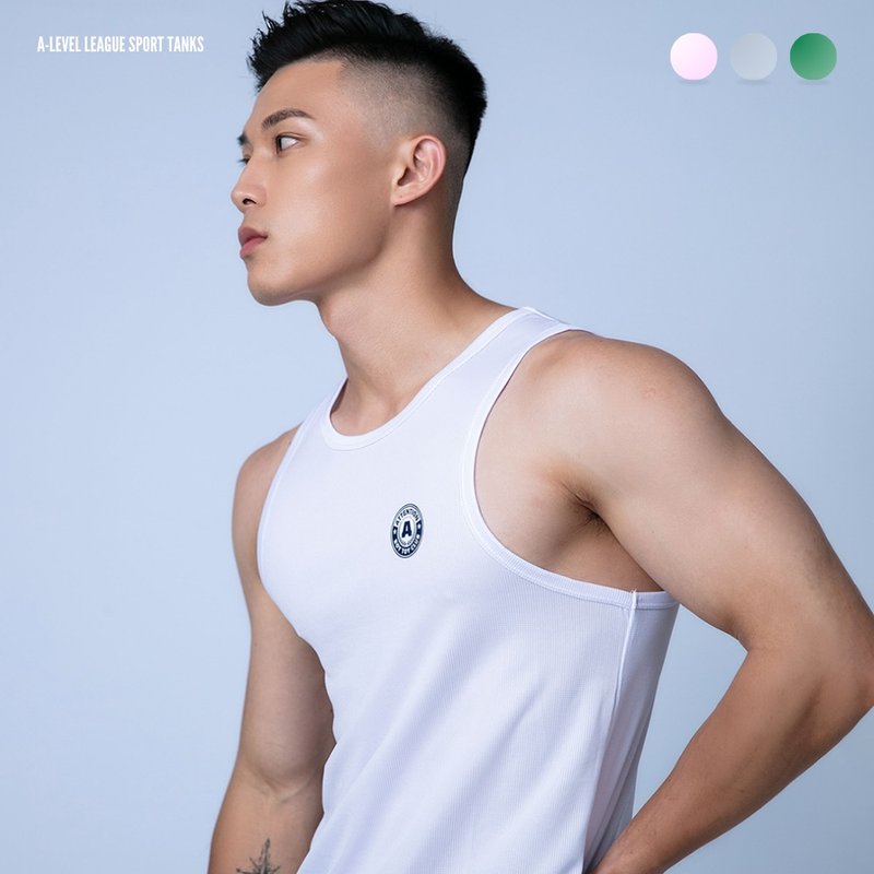 A-Level League Sport Tank Top【Titanium White】│ATTENTION sleeveless, gymwear - เสื้อกั๊กผู้ชาย - ผ้าฝ้าย/ผ้าลินิน ขาว