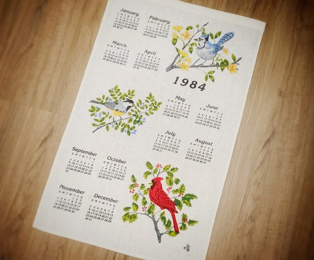 1984 Early American canvas monthly calendar bird - Shop pickers Wall Décor  - Pinkoi