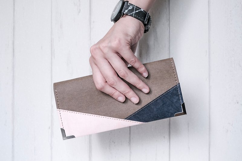 [Paper-made possible] Color patchwork series long wallet-washed kraft paper - กระเป๋าสตางค์ - กระดาษ 