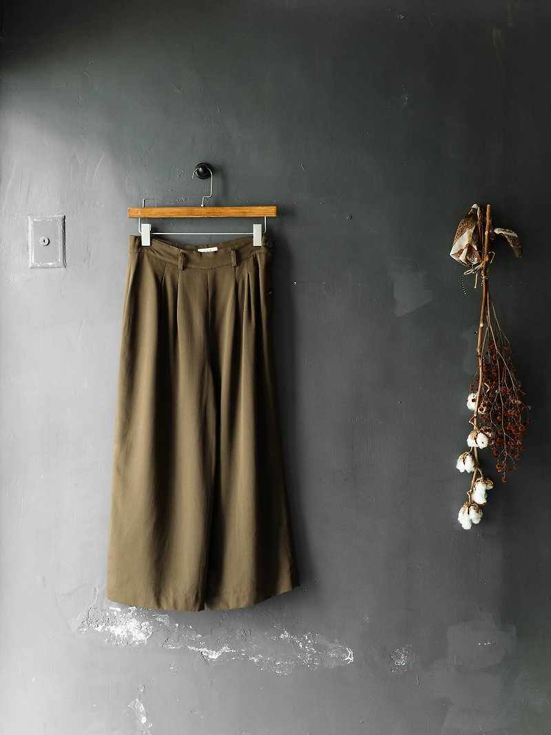 Heshui Mountain - Aomori Love Olive Green Log Antique Summer Wool Wide Hem - Women's Pants - Wool Green