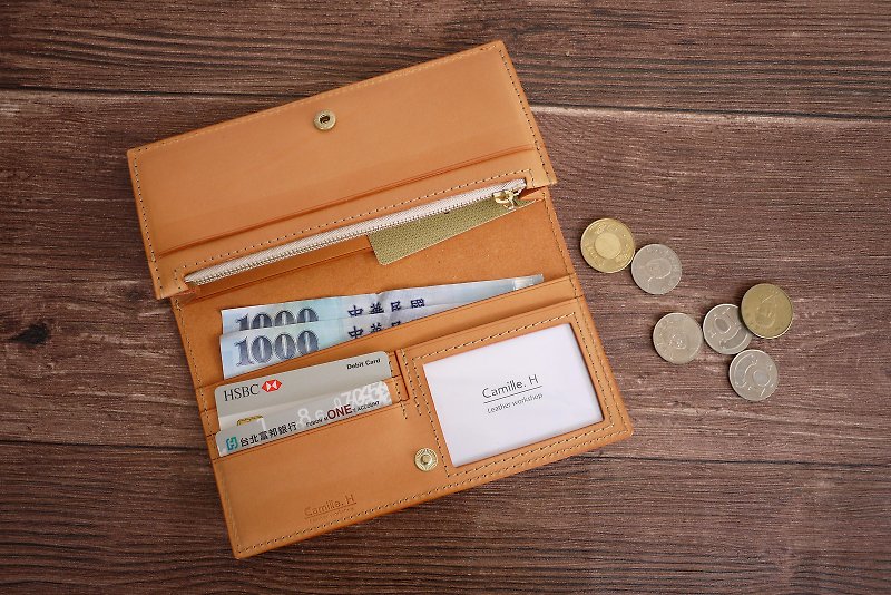 Simple long clip 9 card Long Wallet Brown For Miss Li - Wallets - Genuine Leather Orange