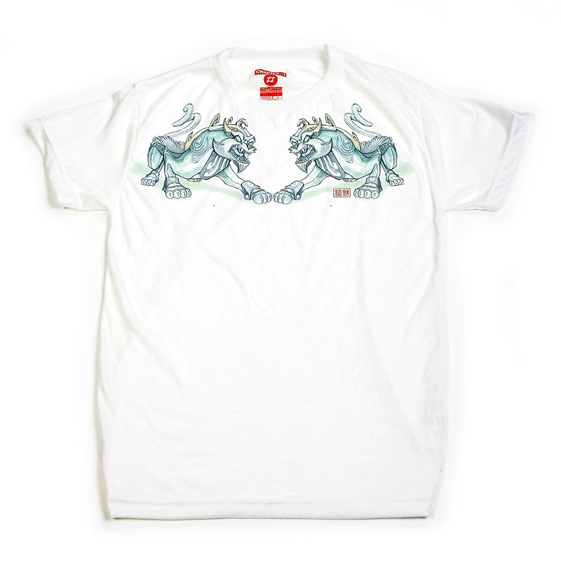 半袖TシャツChapter One Pisu、チャイニーズライオン、男性と女性、綿混紡ソフトで快適 - Tシャツ メンズ - コットン・麻 ホワイト