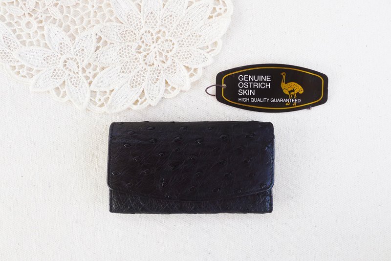 80s RODANIA MILANO Genuine Ostrich leather Key Case, Key Holder, Key organizer - 皮夾/長短夾/錢包 - 真皮 黑色