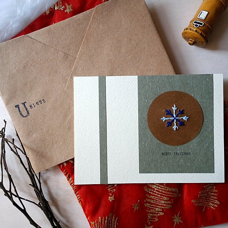 手縫い画像クリスマスカード（雪）（オリジナル） - カード・はがき - 紙 多色