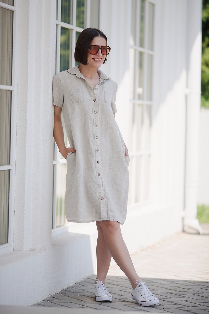 Linen Long Shirt / Dress / Tunic - ชุดเดรส - ลินิน 