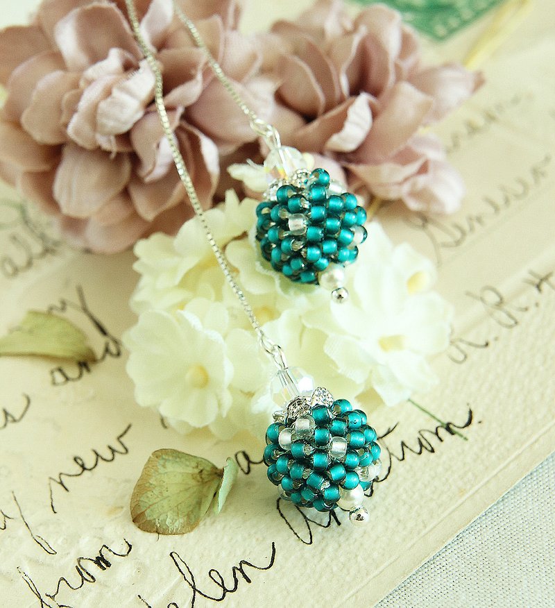 Crystal wave 925 pure silver ear ear wire crystal green can adjust the length of the self - ต่างหู - แก้ว สีเขียว