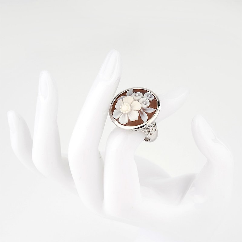 Italian Handmade Shell Carved Light Jewelry_CI_A201_1B - General Rings - Sterling Silver Silver
