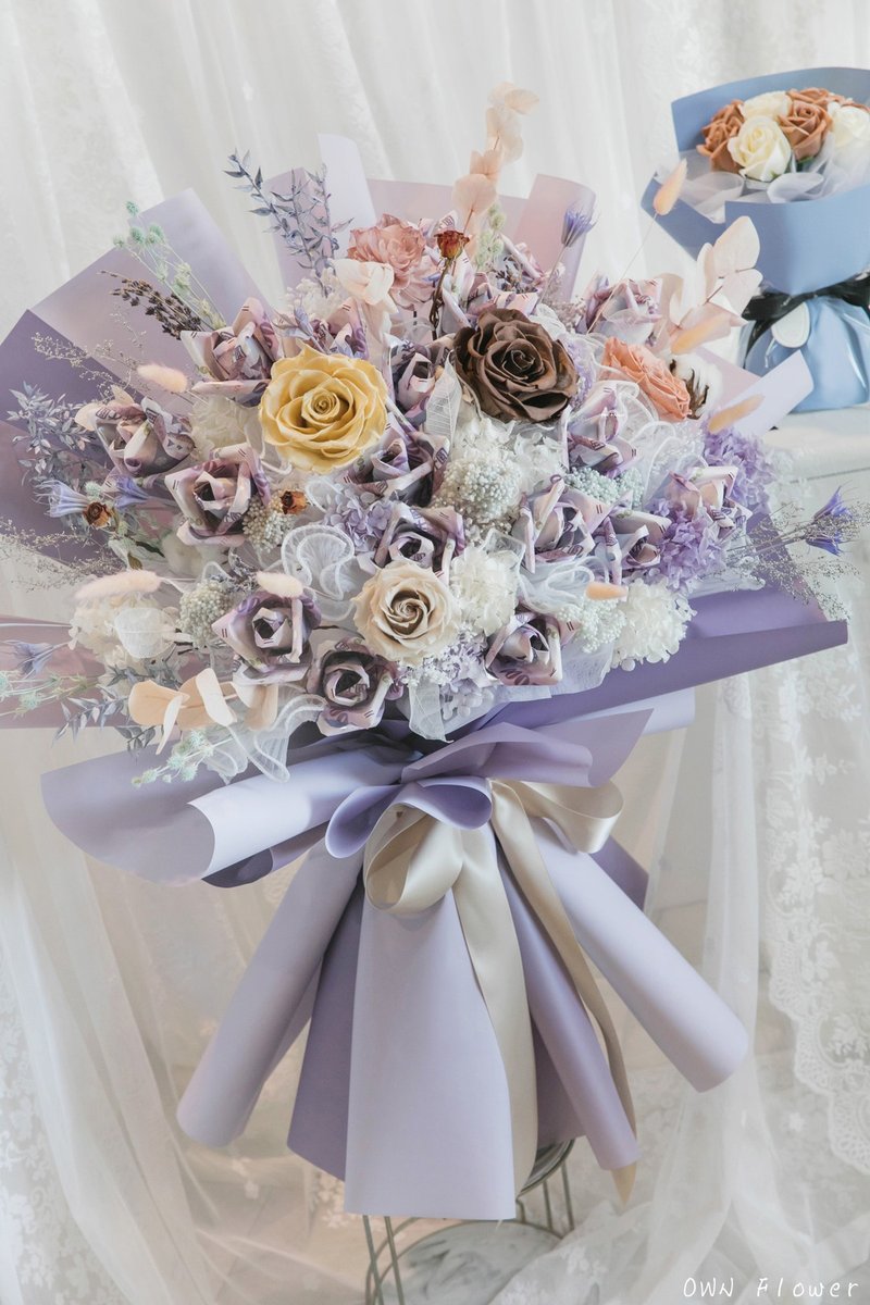 Banknote bouquet/Money flower/Rich bouquet/Birthday bouquet/Large bouquet/Proposal bouquet/Valentine's Day bouquet - Dried Flowers & Bouquets - Plants & Flowers Purple