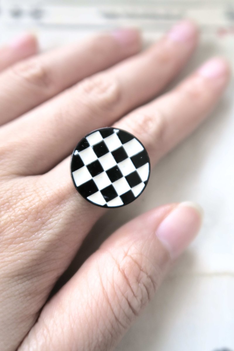 其他金屬 戒指 黑色 - 小方塊  黑白格子 獨特 戒指 復古 懷舊 個性 男女中性