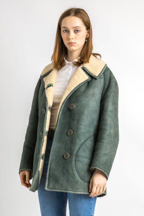 80's Shearling Coat ヴィンテージ グリーンシープスキン ムートン