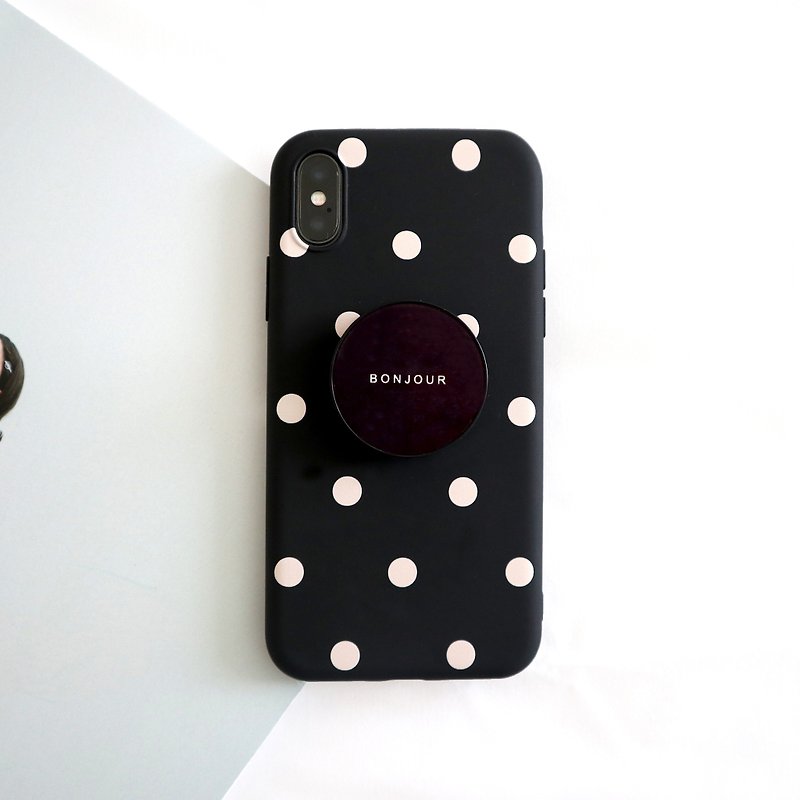 Black chocolate puff stand phone case - เคส/ซองมือถือ - พลาสติก สีดำ