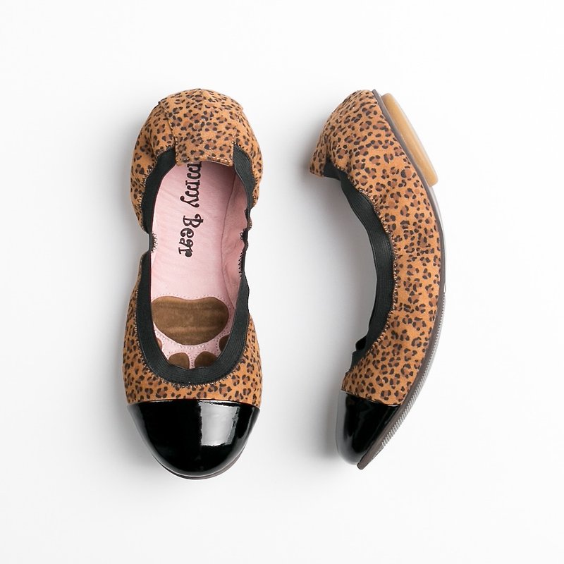 Gummy Bear handmade/lambskin/soft/flat shoes/doll shoes/leopard egg roll shoes - รองเท้าบัลเลต์ - หนังแท้ สีนำ้ตาล