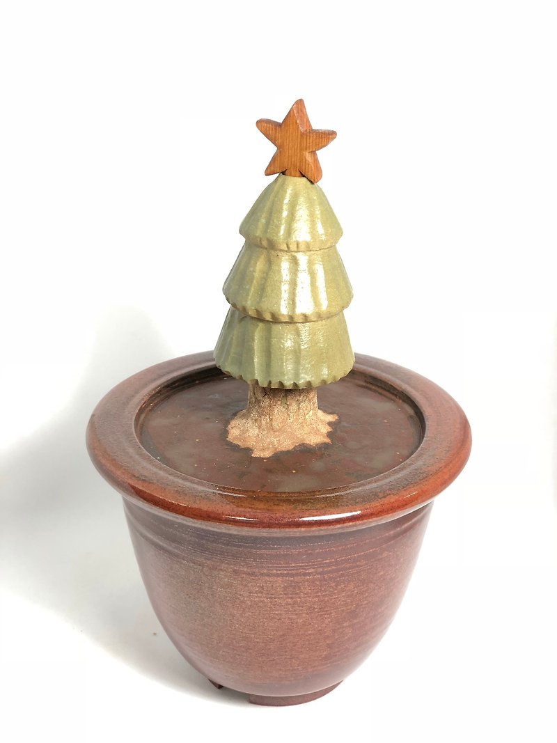 【限量唯一】陶製"植得珍藏-聖誕樹"--純手工--手作--陶土--上釉--木製雕刻 - 茶具/茶杯 - 陶 紅色