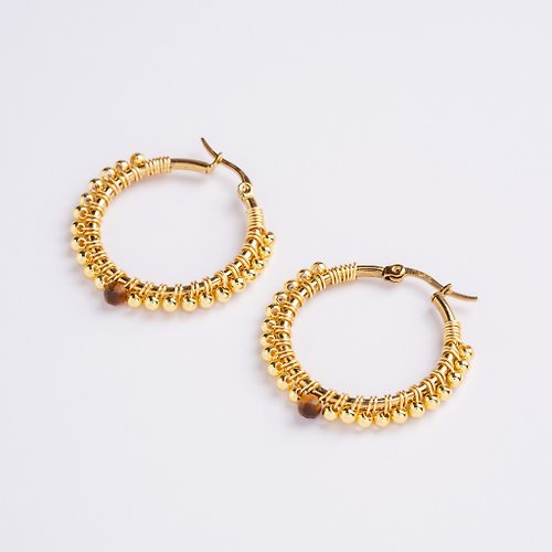 aristarjewelry Large Zuri Earrings in Tiger Eyes (18K Gold Plated Tiger Eyes Hoops)