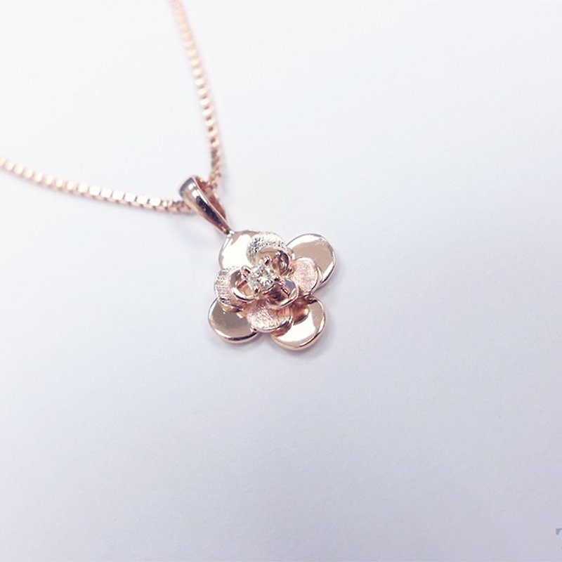 << Tsubaki ~ Light Ver.>> Japanese style Camellia diamond pendant - สร้อยคอ - เครื่องเพชรพลอย สึชมพู