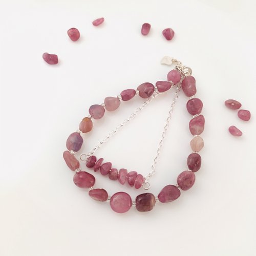 limpid jewelry 天然粉紅碧璽手鍊|925銀 手作設計 雙圈手鍊 客製化 十月誕生石|