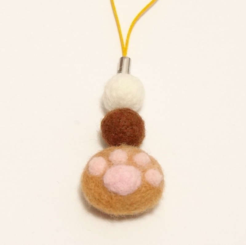 Cat Cat palm meatballs - wool felt "keychain, ornaments, decorations" (can be customized to change the color) - ที่ห้อยกุญแจ - ขนแกะ สีนำ้ตาล
