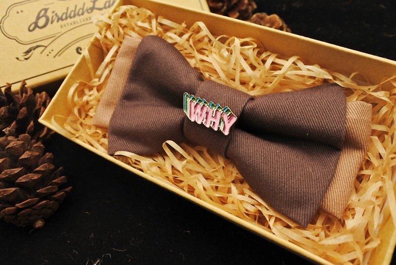 Original handmade bow tie retro contrast WHY Swing Dance Christmas gift - หูกระต่าย/ผ้าพันคอผู้ชาย - ผ้าฝ้าย/ผ้าลินิน สีนำ้ตาล