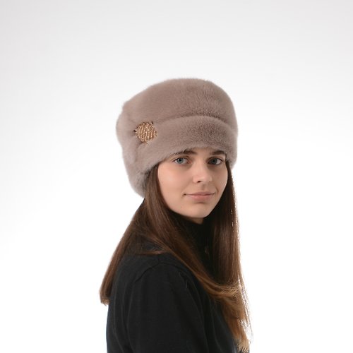 FurStyleUA Women's Winter Soft Mink Warm Hat Made of 100% Real Mink Fur with Big Decoration