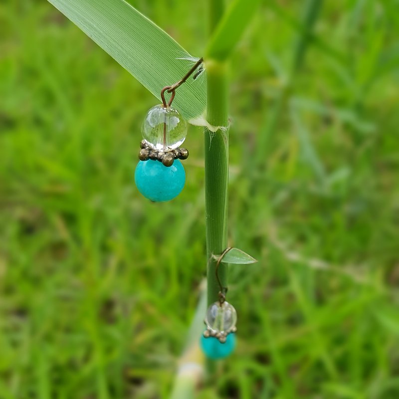 天河石 + 水晶  耳環 - 耳環/耳夾 - 寶石 藍色