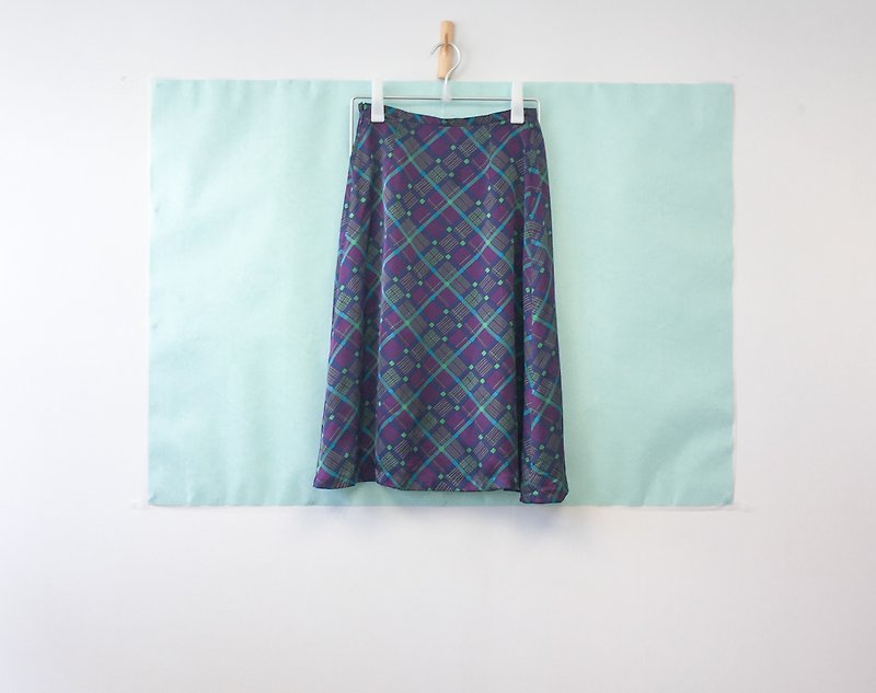 ... {Acorn girls :: vintage skirt} purple blue oblique plaid long skirt - Skirts - Other Materials Purple