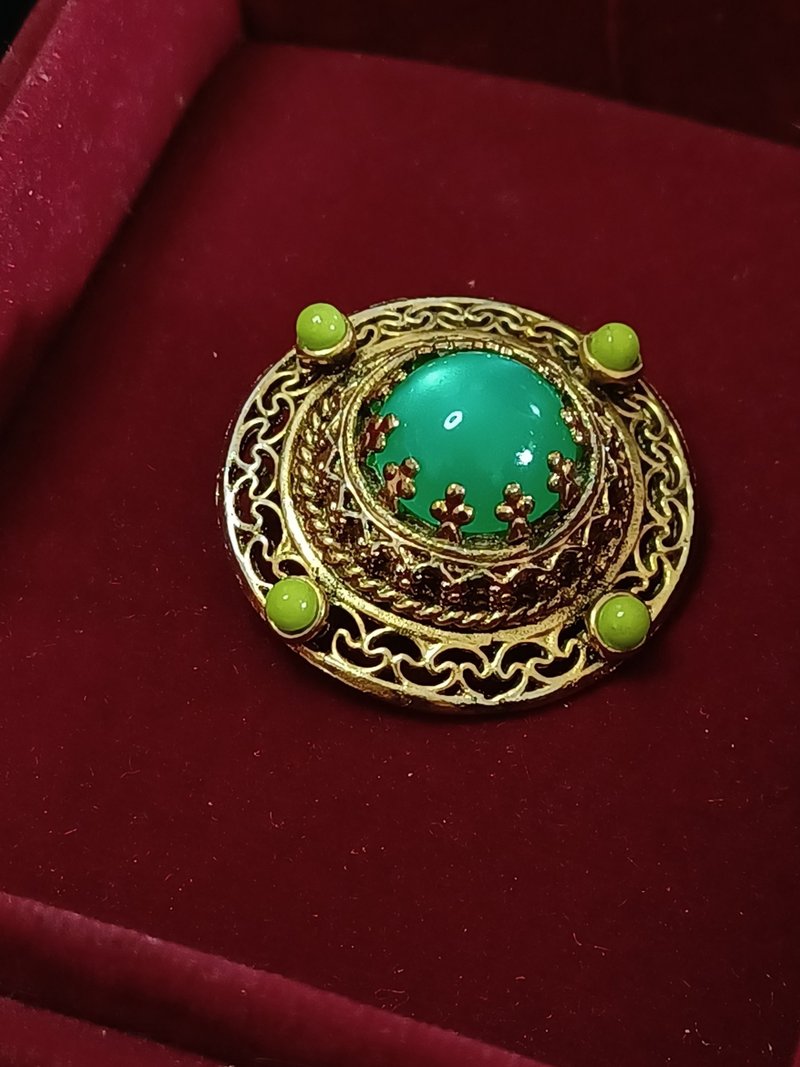 vintage jewelry TACOA 湖水綠琉璃珠別針 - 胸針 - 其他金屬 