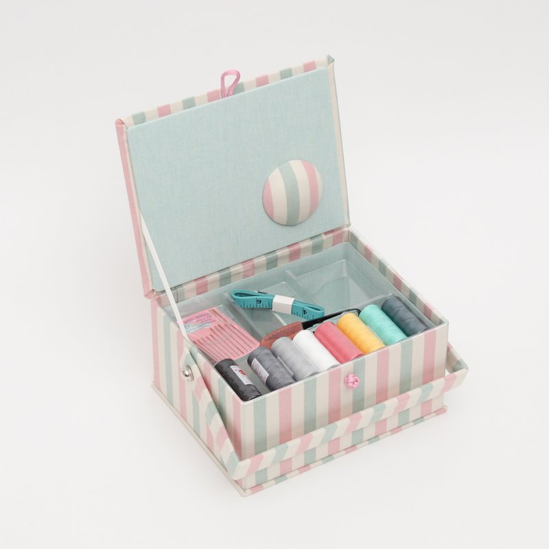 Vintage stripe sewing kit M Storage box - 居家收納/收納盒/儲物盒 - 棉．麻 多色