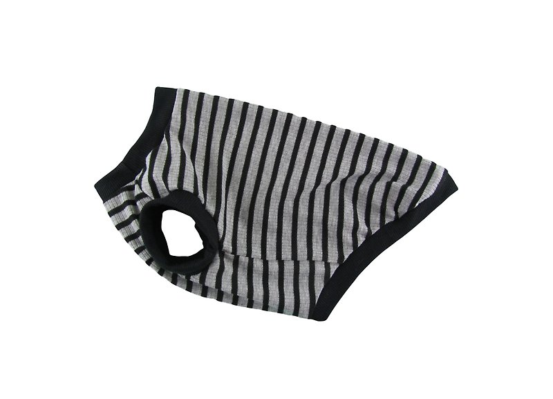 Gray & Black Stripe 4x2 Rib Knit Tank Top, Dog Apparel - 寵物衣服 - 其他材質 黑色