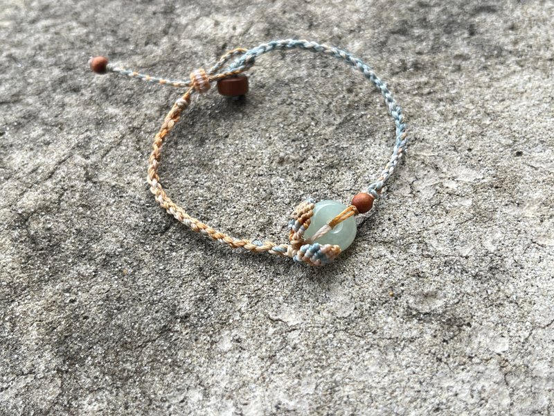 Angel's Tears - Burmese Jadeite, Nuozhong, Light Green Jadeite 'Kou Qing Guo' with Autumn-Colored Woven Cord - Bracelets - Jade Green