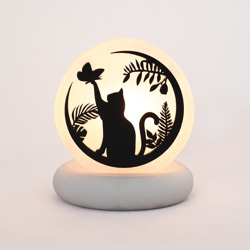 Small Silhouette I Good Time Salt Lamp l A must-have cute cat lover for cat lovers I Salt Lamp - ของวางตกแต่ง - วัสดุอื่นๆ สีเหลือง