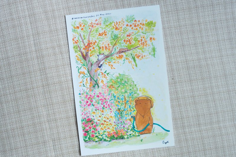 Postcard: Phi Bear Sapodilla waters the plants. - 卡片/明信片 - 紙 多色