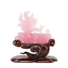 ローズクォーツ 九尾の狐 置物 木製台座 彫り物 ローズクォーツ 九尾の狐 マダガスカル産 インテリア雑貨