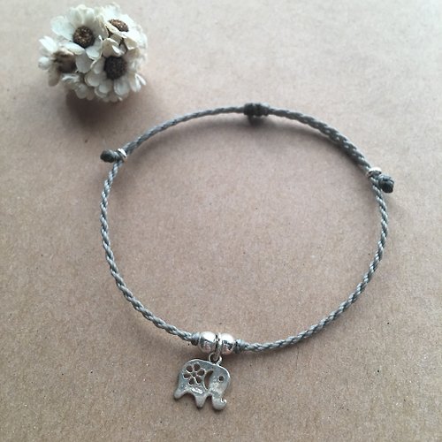 米+熊 手工雜貨鋪 ~米+熊~大象 巴西蠟線 純銀編織手鍊 925 silver bracelet / 腳鍊